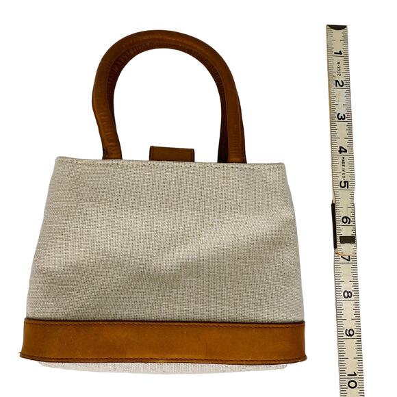 Reaction Kenneth Cole Mini Purse Beige Canvas Leather Trim - Picture 13 of 13